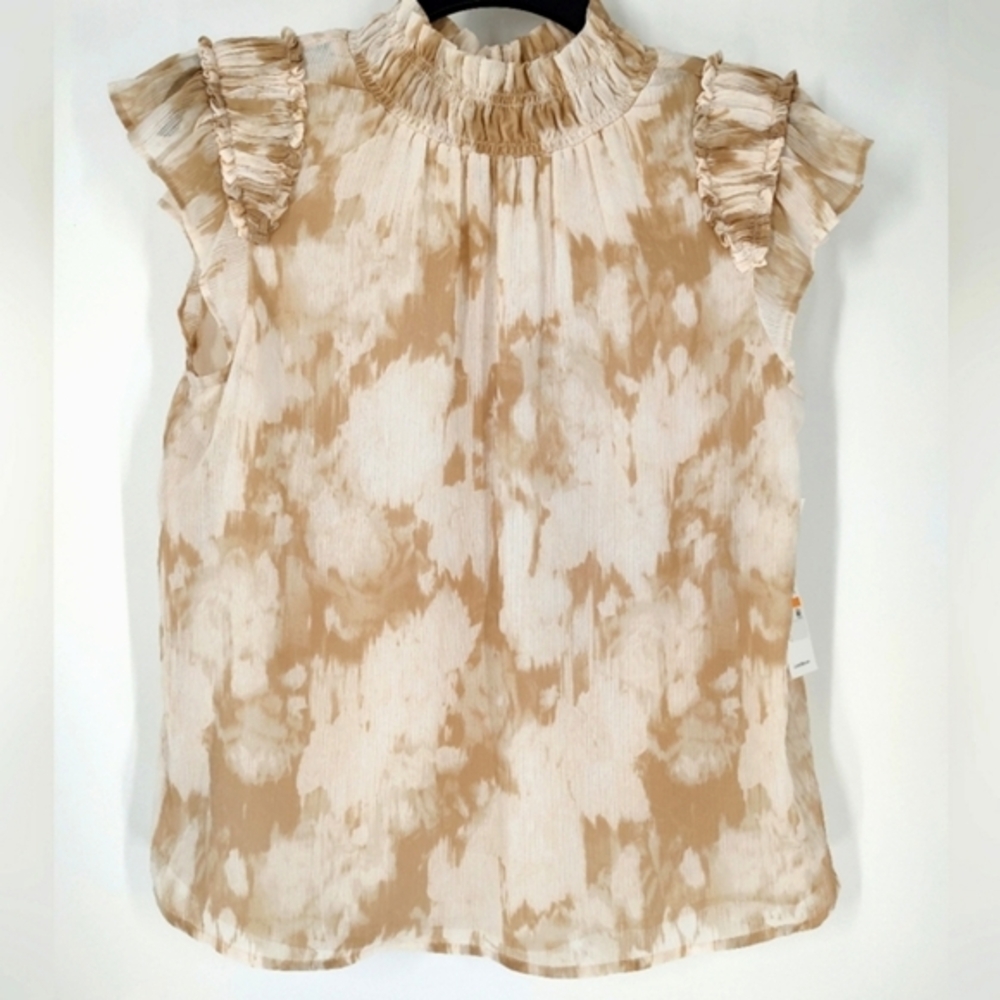 Calvin Klein Women's Brown Cream Pattern Short Sleeve Top Size S